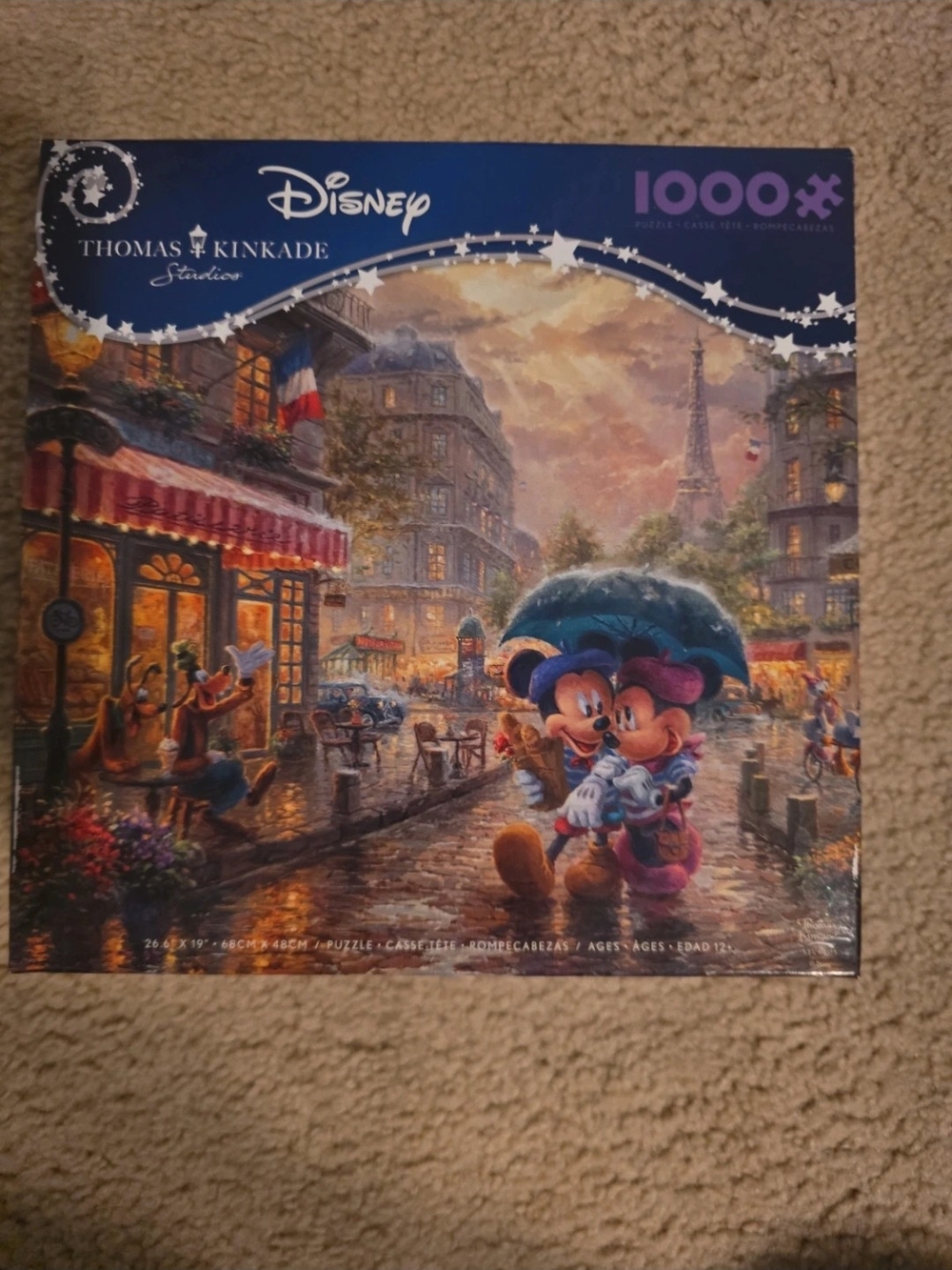 Thomas Kinkade Disney Paris Stroll Puzzle - Blue & Gold & Pink